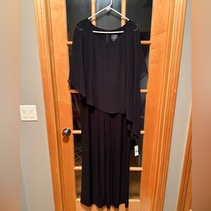 Adrianna Papell Black Matte Jersey Cape Jumpsuit